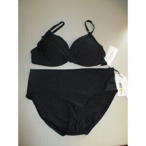 Calvin Klein Womens Sz M Bikini Set Two Piece Black Swimwear Push Up Underwire